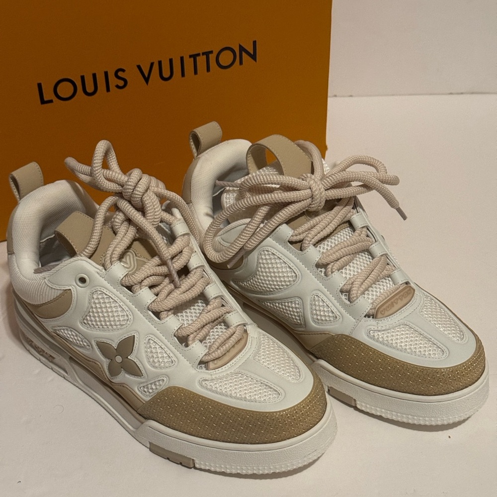 Louis Vuitton Beige and White Skater Sneakers - Picture 2 of 15